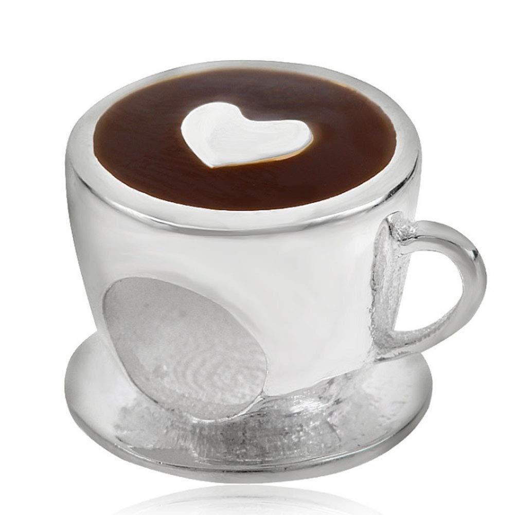 Coffee Charm 925 Sterling Silver Cup Charm Love Charm Heart Charm Anniversary Charm for Pandora Charm Bracelet (B)
