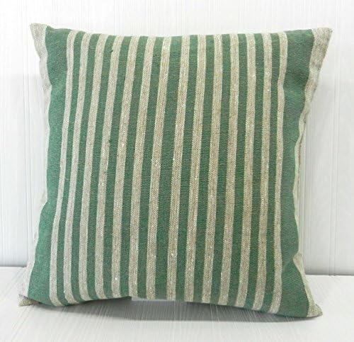 Pillow Cover Farmhouse Linen Green Narrow Stripe 18x18