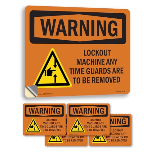 Lockout Machine Any Time Guards With Symbol OSHA WARNING Vinyl Decal Label 7 In…