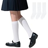 LMHCISO Girls Knee High Socks Solid black Long School Uniform Soft Seamless Toe Cotton Dress Socks for Girl 6-12 Years