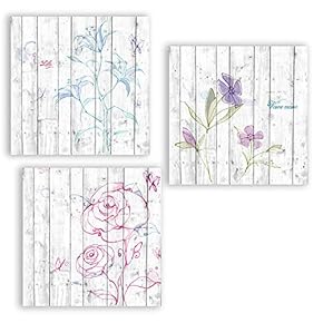 3 Panel Canvas Wall Art Flowers on Vintage Wood Background Pictures Home Wall Decorations for Kitchen Streched and Framed? - 12"x12"x3 Panels