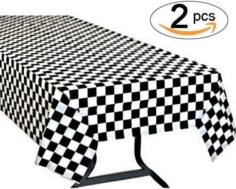 Cookey Black And White Checkered Plastic Tablecloths, Disposable Plastic Party Table Covers - Racing Party Decoration, 2 Pack