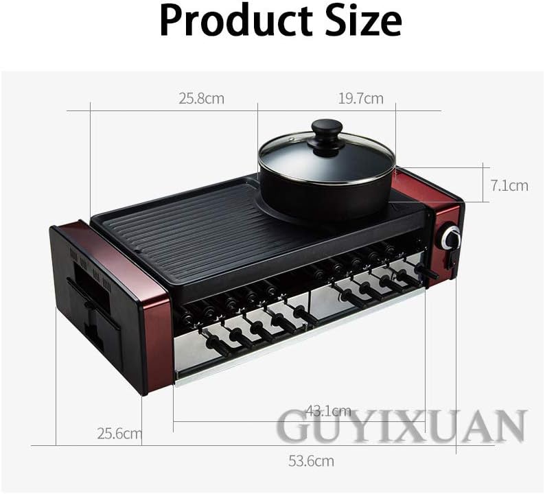 review High Power Electric Grill, 1800W Multifunction Automatic Rotation Skewers Hot Pot One Machine, Household Smokeless Nonstick Electric Grill