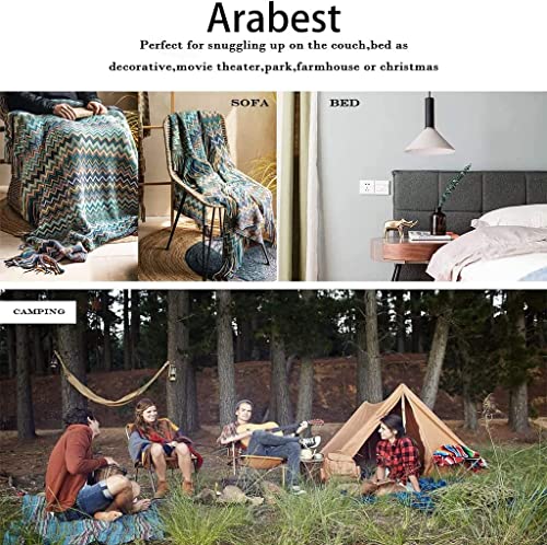 Arabest Bohemian Throw Blankets, Soft Cozy Lightweight Knitted Throw Blankets with Tassels, Fall Throw Blanket for Couch Decorative Throw Blankets, Bed, Sofa, All Seasons (127x152cm, yellow)