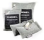 IE.HOME 100% All Natural Activated Bamboo Charcoal Air Purifying Deodorizer Bags 4 Pack Set | 3 Sizes (500g, 200g, 75g x 2) + BONUS S Shaped Hooks x 2 + Cotton Fiber Cord