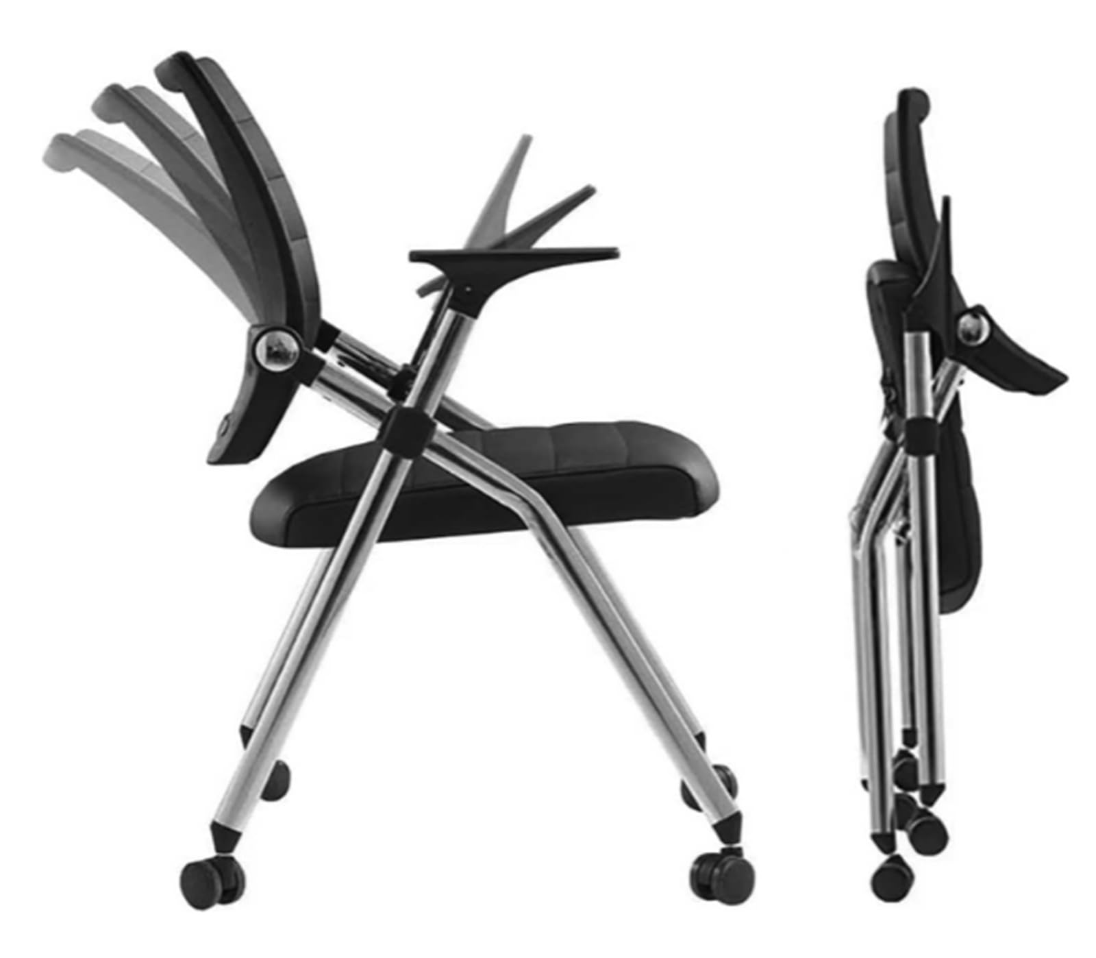 Photo 1 of Buokaiw Foldable Office Chair,Folding Desk Chair with Wheels, 360 ° Rotation Leather Conference Training Chairs,Portable Padded Office Chairs. Backrest Bouncy,Black(1 Pcs)