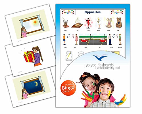 Opposites Flashcards in English with Matching Bingo Game Cards in One Set - Vocabulary Picture Cards for Babies, Toddlers, Kids and Children - Size 4.13  5.83 in - DIN A6