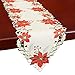 Grelucgo Christmas Holiday Embroidered Poinsettia Table Runner 15” X 70”