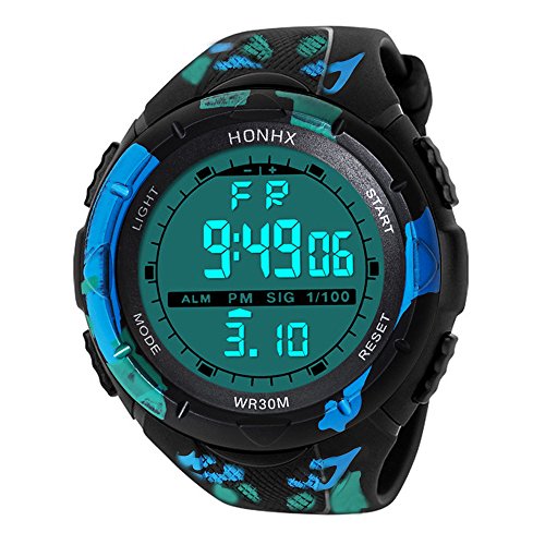 Mens Military Watch Stopwatch,Fashion Waterproof Men's LCD Digital StopWatch Date Rubber Sport Wrist Watch(Blue) - Thumbnail 3
