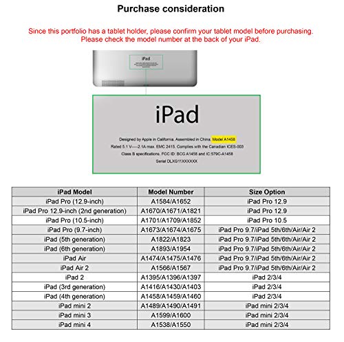 Professional Portfolio Organizer for iPad Pro 9.7/iPad Air/Air 2/iPad 5th/6th Generation, Genuine Goatskin Leather Padfolio Case with Tablet Holder, Clipboard for Letter Size Notepad/ Legal Pad(9.7) - Thumbnail 6