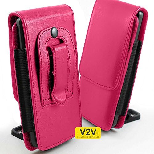 Doogee S60 (5.2") - Belt Clip Pouch Holster Vertical PU Leather Magnetic Flip Case Cover Holder (Hot Pink) by V2V international