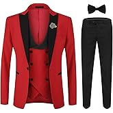 YFFUSHI Men's 3 Piece Suit Slim Fit One Button Prom Suits Set Blazer Vest Trousers