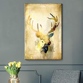 Canvas Wall Art - Abstract Watercolor Style Golden Deer - Giclee Print Gallery Wrap Modern Home Art Ready to Hang - 12x18 inches
