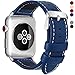 Fullmosa Compatible Apple Watch Band Leather 38mm 40mm 41mm 49mm 46mm 45mm 44mm 42mm for iWatch Ultra2/Ultra/SE/SE2/Series 10/9/8/7/6/5/4/3/2/1,38mm/40mm/41mm/42mm Dark Blue + silver buckle