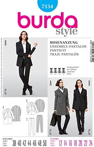 Burda Ladies Sewing Pattern 7134 Trouser Pants &amp; Jackets Suit