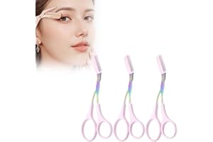 HILOST Eyebrow Trimmer Scissors for Women,Non-Slip Stainless Steel Eyebrow Scissors with Comb,2 in 1 Portable Professional Eyebrow Trimmer,Eyebrow Razor Makeup Tool (3 Pcs (Pink-Purple))