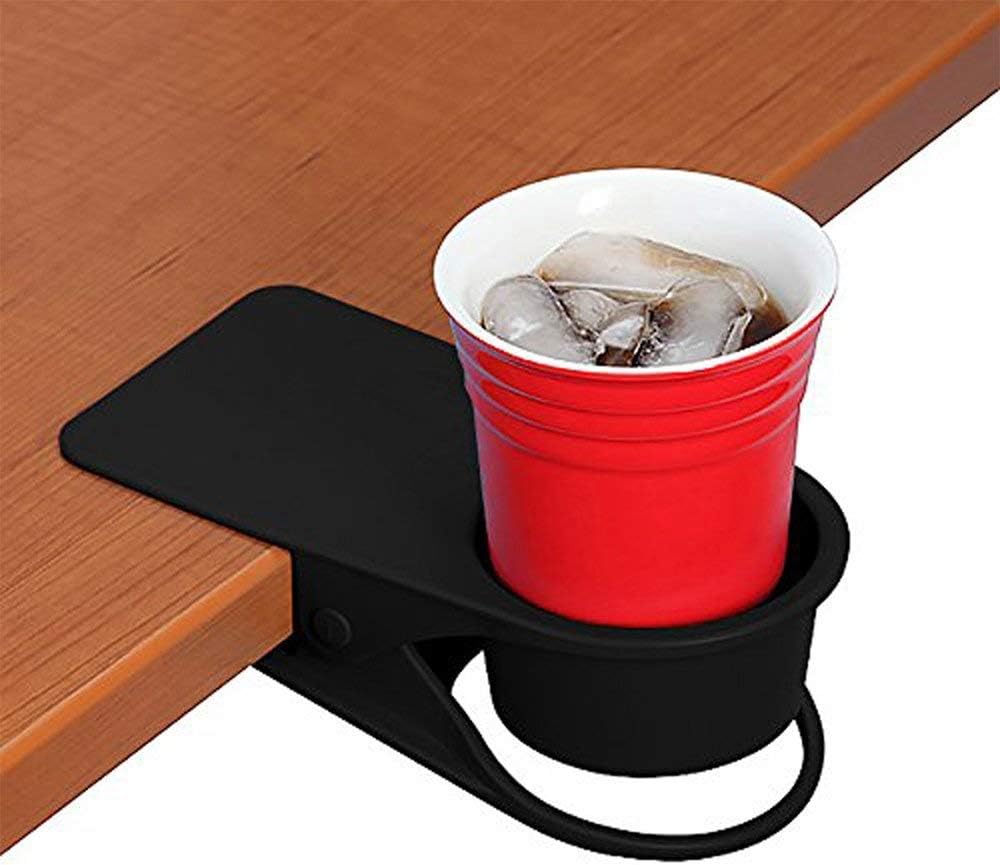 SunnyZoo Cup Holders Home Office Table Desk Side Clip Water Drink Beverage Soda Coffee Mug Holder Cup Clip Design (Black)