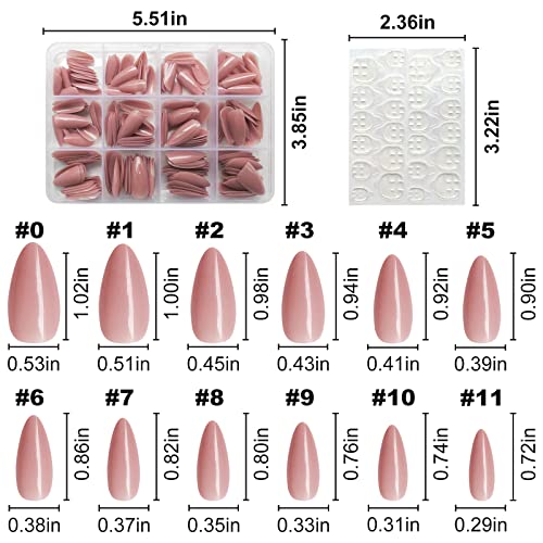 LoveOurHome 240pc Nude Almond Press on Nails Medium Fake Nails Nude Glue on Nails Short Stiletto Nails Press ons Full Cover Artificial Nail Tips Women Girls False Fingernail with Glue Adhesive Tabs - Image 2