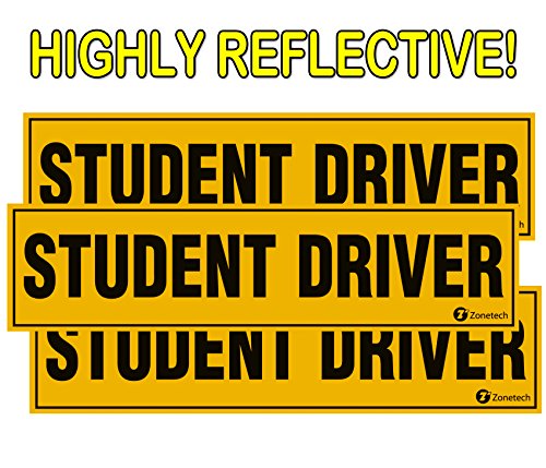 Zone Tech Set of 3 Student Driver Vehicle Bumper Magnet - Premium Quality Highly Reflective Student Driver Bumper Safety Sign Magnet