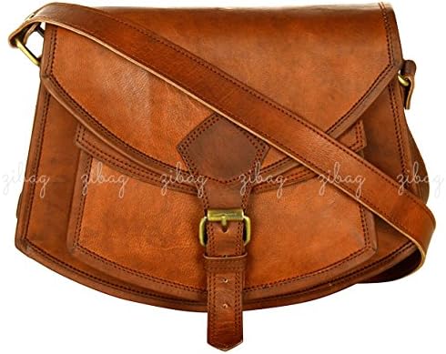 ZiBag Vintage Goat Leather 7" Cross Body Bag Boat Style with Front Pocket Ideal for Fashion Travel Women Gift College Girls Office- Handmade Satchel Sling Shoulder Bag -B02_M