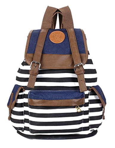 niceeshop(TM) Navy Style Stripe Canvas Backpack Rucksack Laptop School Bag,Colorful