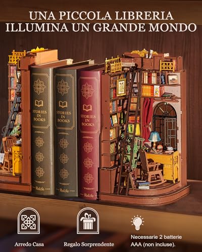 Rolife Book Nook Miniature Kit for Building DIY Booknook Silent Corner Study 3D Wooden Puzzle with Lights Decoration Bookcase Home Model Making for Adults Diorama Modeling