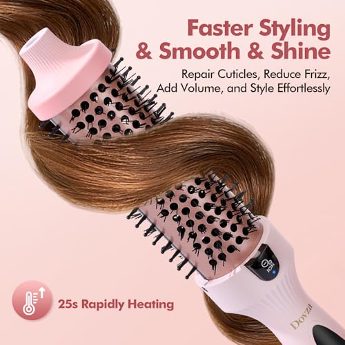 Dovza Blowout Boost Thermal Brush - 1.5 Inch Thermal Brush & Curling Iron for Voluminous Blowout, Dual Voltage, Ceramic Tourmaline & Negative Ion, 5 Heat Settings