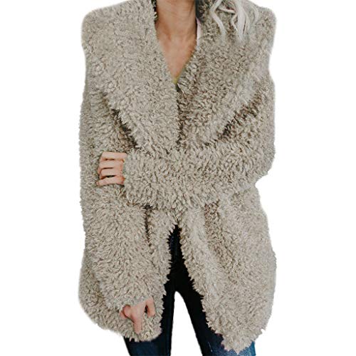 Forthery-Women Winter Warm Fuzzy Fleece Lapel Long Cardigan Coat Faux Fur Hooded Outwear(Khaki,XXL) - Thumbnail 4