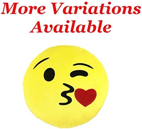 Emoji Kiss Pillow 9” | Heart Face Love Expression Emoticon | Stuffed Plush Round Cushion for Kids Birthday & Christmas Gifts, Home or Room Decor & Decorative Couch Throw Pillow