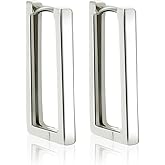 Geometric Hoop Earrings for Women, Sterling Silver Modern Abstract Earrings with White Gold Plating, Lightweight Hypoallergenic Fashion Jewelry Gifts