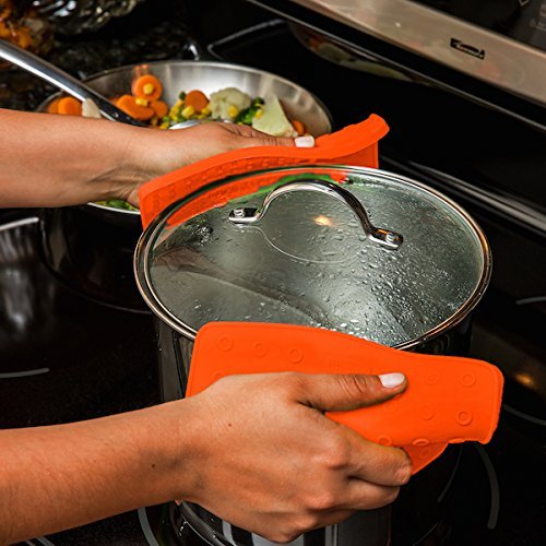 Premium Silicone Trivet & Pot Holders. Our Silicone Hot Pads Work as Jar Opener Gripper Pad, Large Coasters & Spoon Rest. Trivets are Heat Resistant to 442 F & Flexible (7x7 in, Orange,1 Pair)