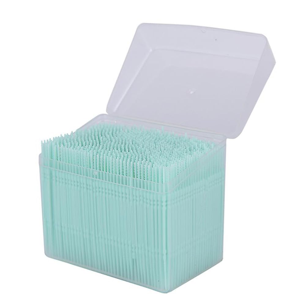 Disposable Plastic Toothpick Dental Flossers Picks Portable Practical Oral Toothpick with Clear Case 1100Pcs Double Head Soft Interdental Teeth Cleaning Brush Tool Stick Green