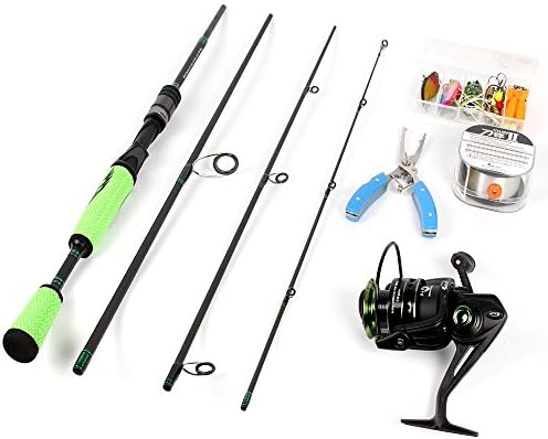 ICEWEI 4Piece Spinning Rod and Reel Combos FULL KIT Carbon Fiber Big Fish Travel Fishing Poles Rod Blanks Set with Casting Fishing Line Lures Hooks Fishing Pliers and Fishing Bag Carrier Accessories