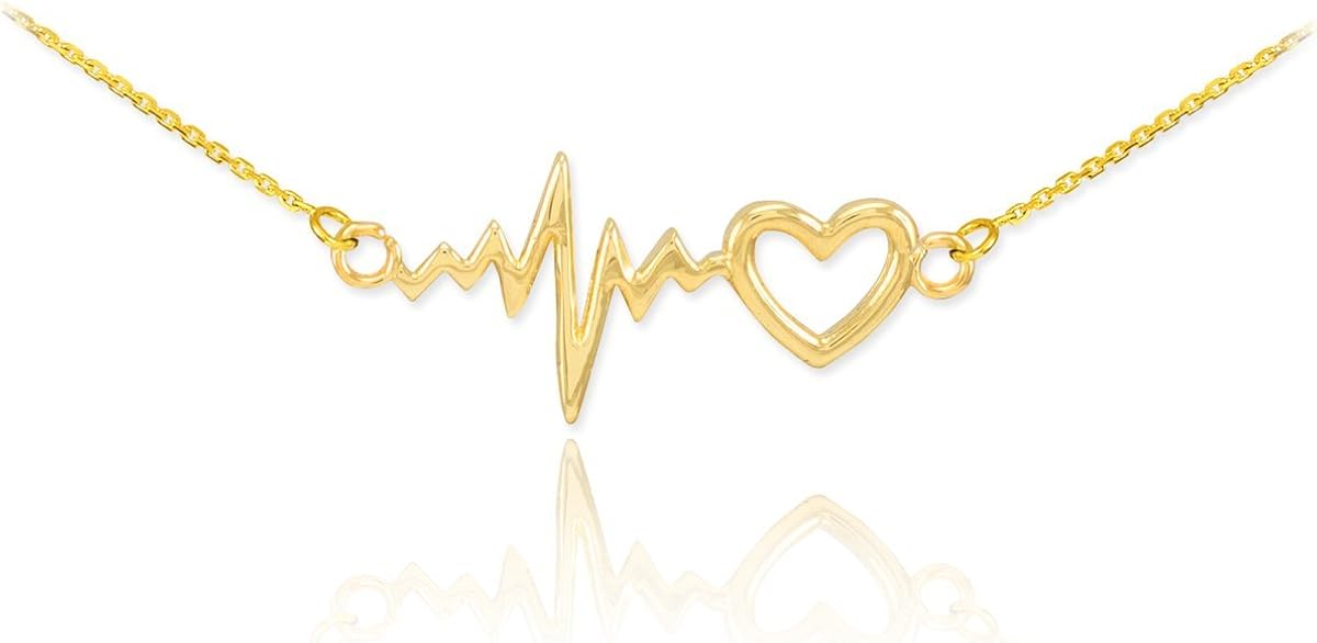 14k Yellow Gold Lifeline Pulse Heartbeat Charm Open Heart