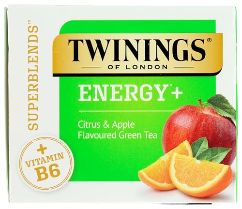 TWININGS, SUPERBLENDS, ENERGY WITH VITAMIN B6, CITRUS & APPLE GREEN TEA, 16 TEA BAGS 1.02 OZ (29 G)