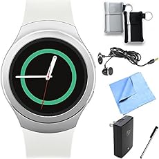 Samsung Gear S2 Smartwatch for Android Phones (Silver/White) Essentials Bundle includes Gear S2 Smartwatch, Ear Buds, Stylus, Pouch 2-Pack, Wall Charger and Microfiber Cloth