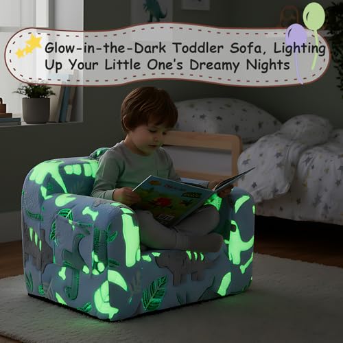 Tiita Kids Sofa, Childrens Couch with Carry Handle, Portable Toddler Foam Sofa Couch,Nursery Kids Couch, Lightweight Kids Chair for Playroom, Dorm Room, Small Space,Faux Fur Dinosaur
