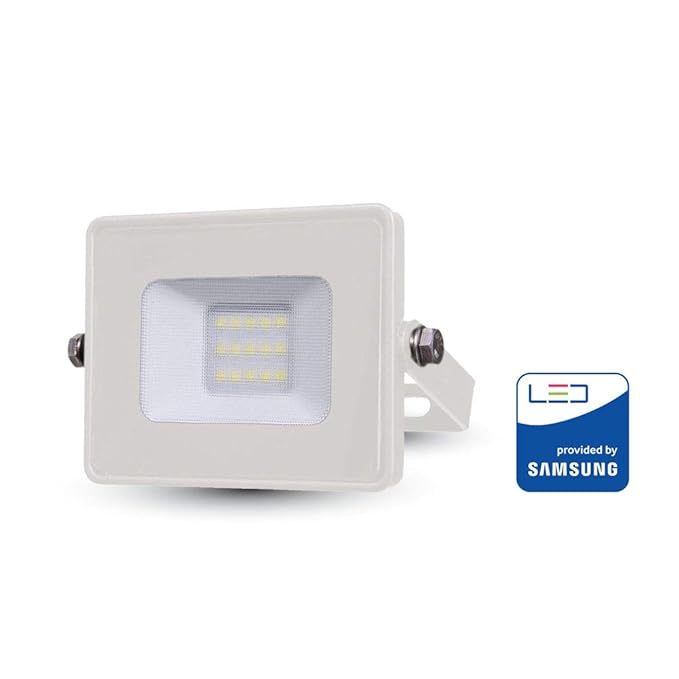 V-TAC 10W Wasserfester Fluter Outdoor Außenstrahler LED-strahler Weißes Gehäuse, Weißes Glas IP65 4000K Tagesweiß 800 Lumen [