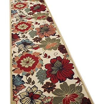 non hallway slip multicolor skid feet inch runner backed rubber floral wide cut custom stair rug carpet length kitchen width