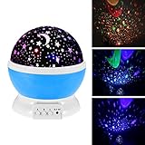 Baby Night Light Moon Star Projector 360 Degree Rotation,Romantic Starry Night Light Lamp Projection for Women Children Kids Bedroom Decor (Blue)