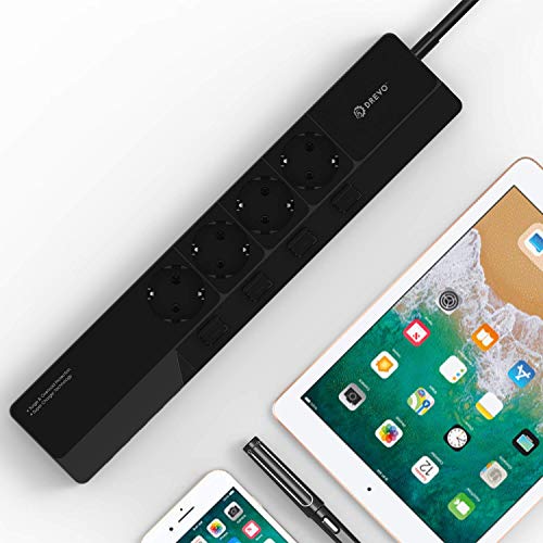 DREVO DP45 European Standard Protection Strip - Regleta con 4 Conectores de Salida (5 Puertos USB) - Imagen 4