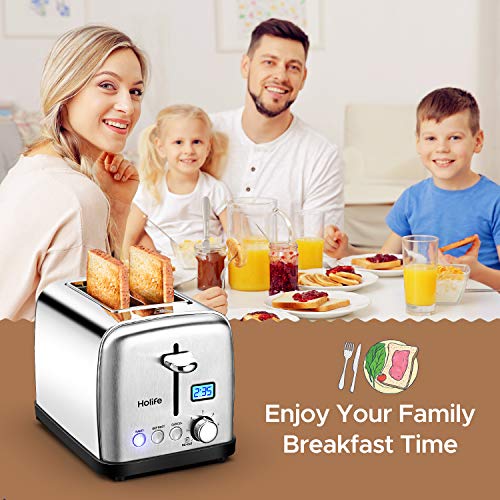 Toaster, HoLife 2 Slice Prime Rated Toasters [LCD Dispaly] Stainless Steel Bagel Toaster (6 Bread Settings, Bagel/Defrost/Reheat Function, 1.5" Wide Slots, Removable Crumb Tray, 900W, Silver) - Thumbnail 7