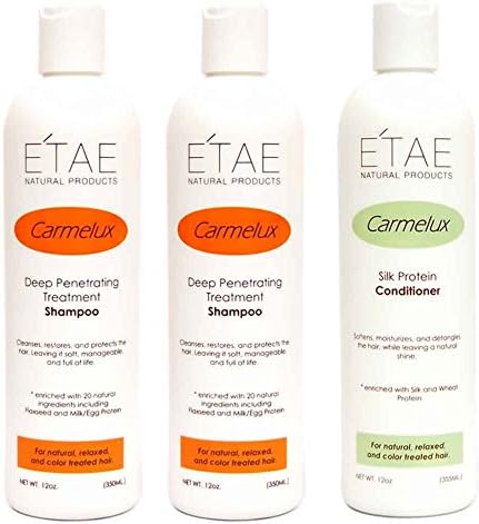 Etae Natural Products Carmelux Shampoo Conditioner Protein Treatment for Relaxed and Color Treated Hair Combo Kit Bundle (2 Shampoo 1 Conditioner)