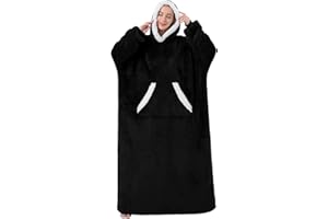 Sioloc Wearable Blanket Hoodie for Women/Kids/Men, Oversized & Cozy Sherpa Lined Hoodie Sweatshirt Blanket(Black,Oversized)