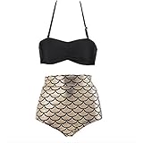 Women's Glitter Mermaid Bikini 2 Pcs Sets Padded High Waist Swimsuit Swimwear
