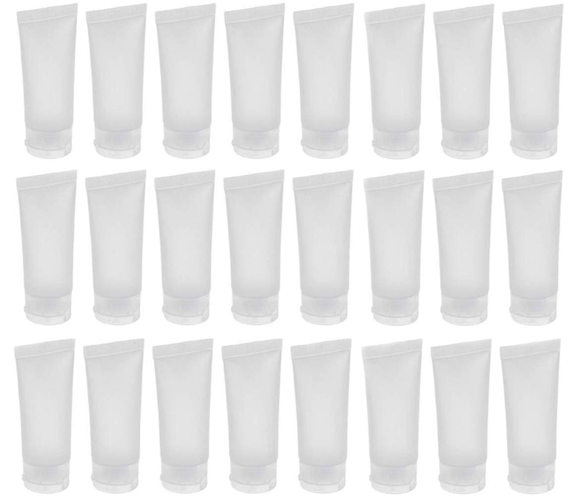 24Pcs 30ml (1oz) Empty Translucent Plastic Cosmetic Lotion Tubes Bottles Shampoo Facial Cleanser Makeup Sample Soft Container Tube Bottle Vial Jar Pot Case with Flip Lid