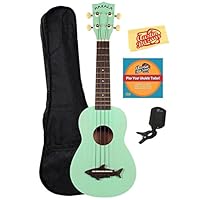 Kala MK-SS-GRN Makala Shark Soprano Ukulele - Surf Green Bundle with Gig Bag, Tuner, Austin Bazaar Instructional DVD, and Polishing Cloth