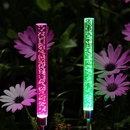 Abkshine 2 Set RGB Color Changing LED Solar Tube Stake Lights, Multi-Colored Solar Powered LED Garden Stick Lights for Christmas Outdoor Path Patio Back Yard Summer Addition(Extra Large Tube)