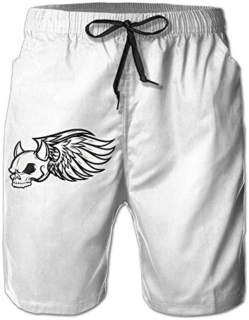 Top1VA Skull Tattoo Illustration Men's Casual Classic Fit Shorts Swim Trunk Quick Dry Summer Beach Shorts With Pockets