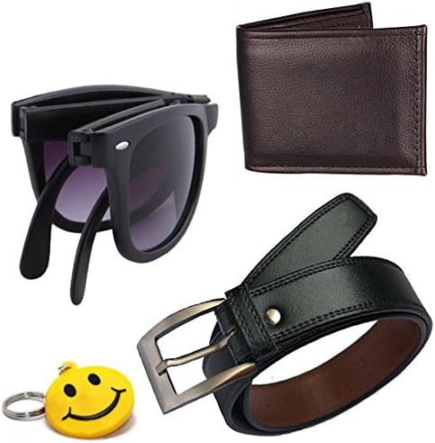 Polycarbonate Unisex Sunglasses Combo with Belt Wallet and Key Chain (Multicolour)